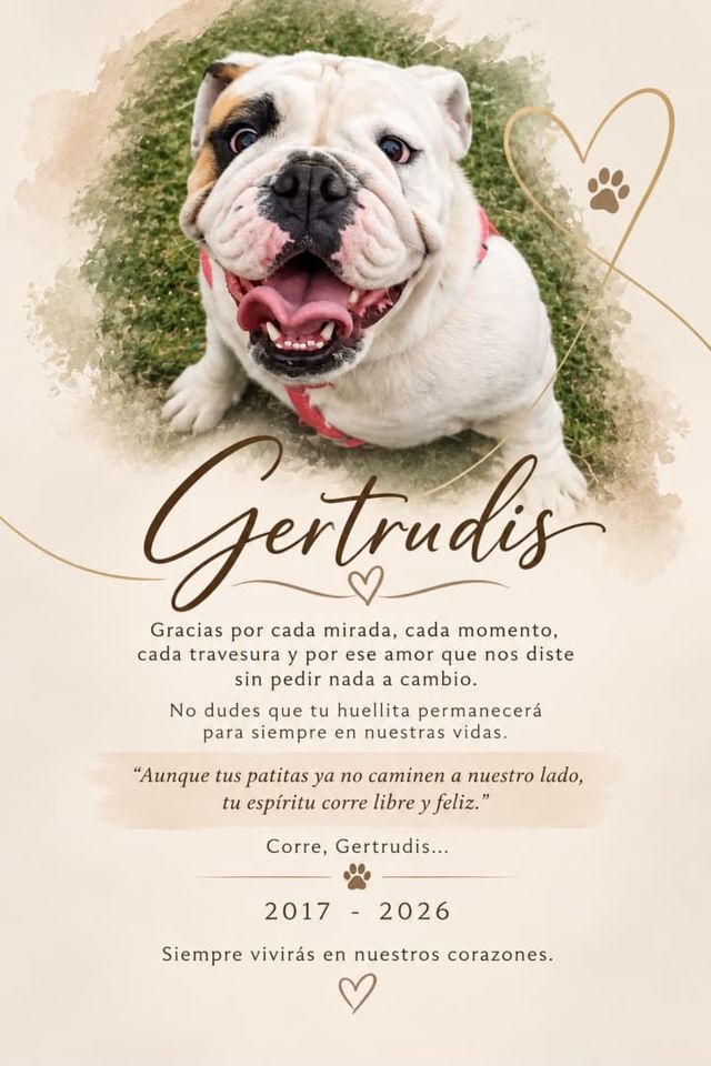 Esquela en memoria de Gertrudis, con su fotografía y un mensaje de despedida