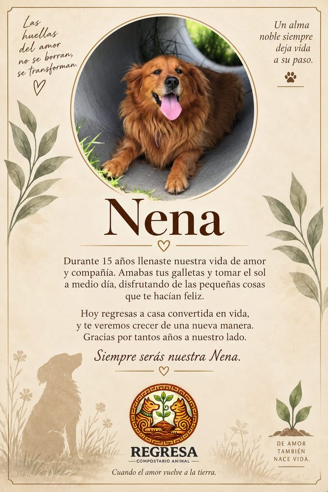 Esquela en memoria de Nena, con su fotografía y un mensaje de despedida